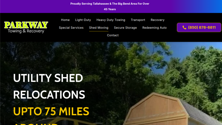 Screenshot of the Parkway Wrecker Service website
