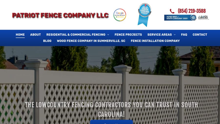 Screenshot of the Patriot Fence Company LLC website