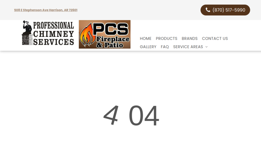 Screenshot of the PCS Fireplace & Patio website