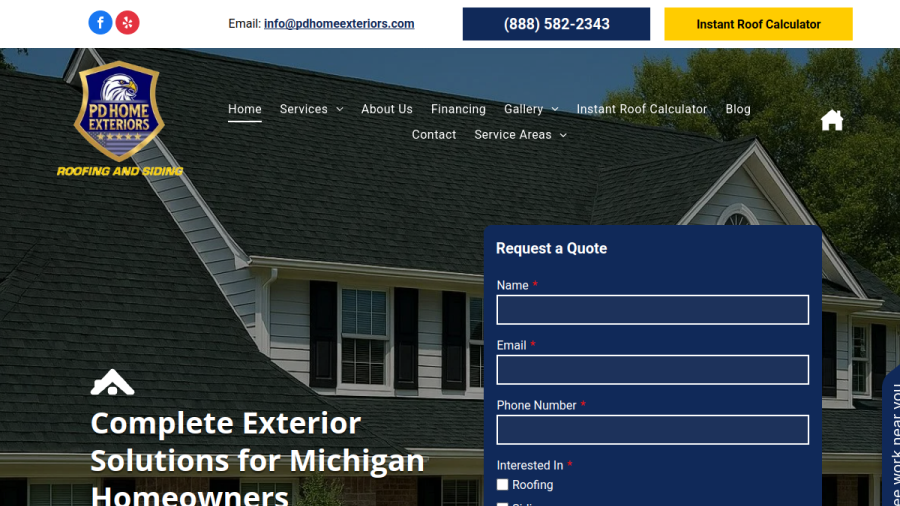 Screenshot of the PD Home Exteriors website