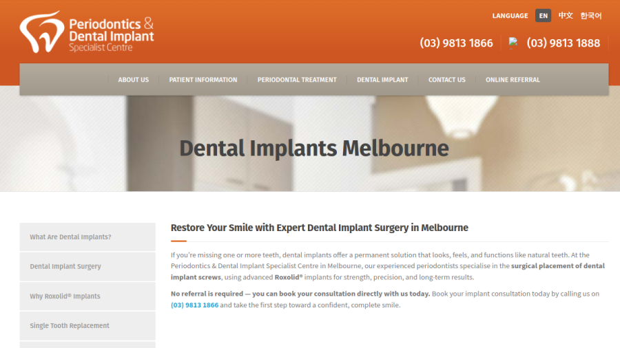 Periodontics & Dental Implant Specialist Centre website