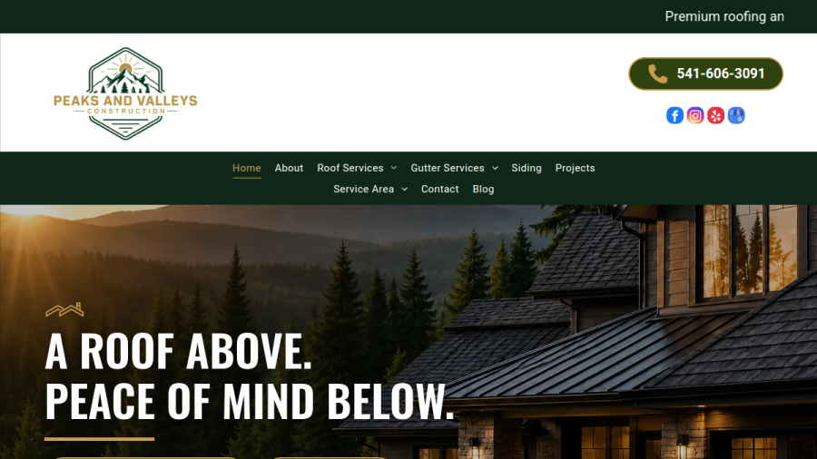 Screenshot of Peaks And Valleys Construction LLC website