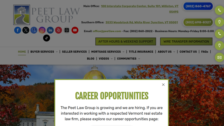Screenshot of the Peet Law Group website