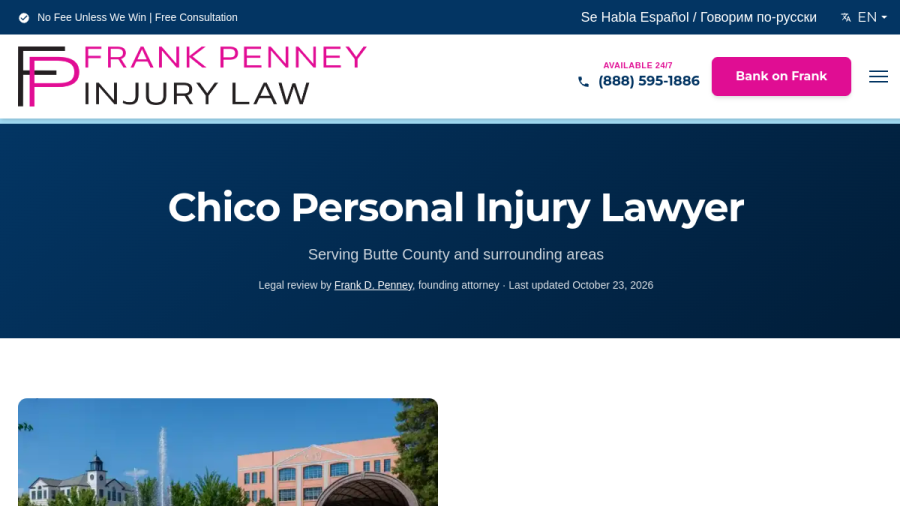 Website screenshot of Frank Penney Injury Lawyers
