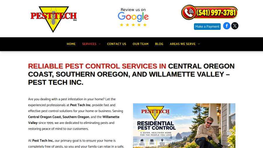 Screenshot of the Pest Tech Inc website
