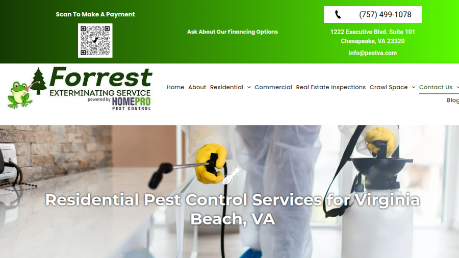 Screenshot of the Forrest Exterminating Service Powered by HomePro Pest Control website