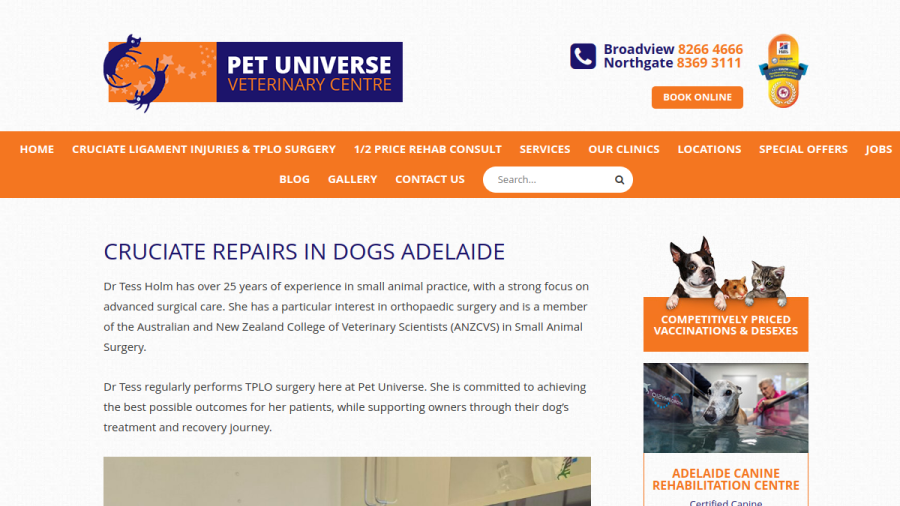 Screenshot of the Pet Universe website