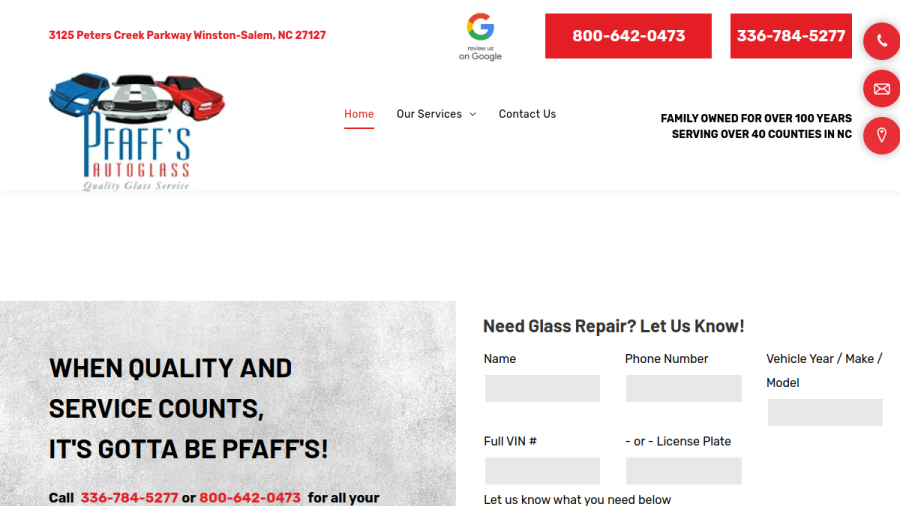Pfaff's Auto Glass Inc website