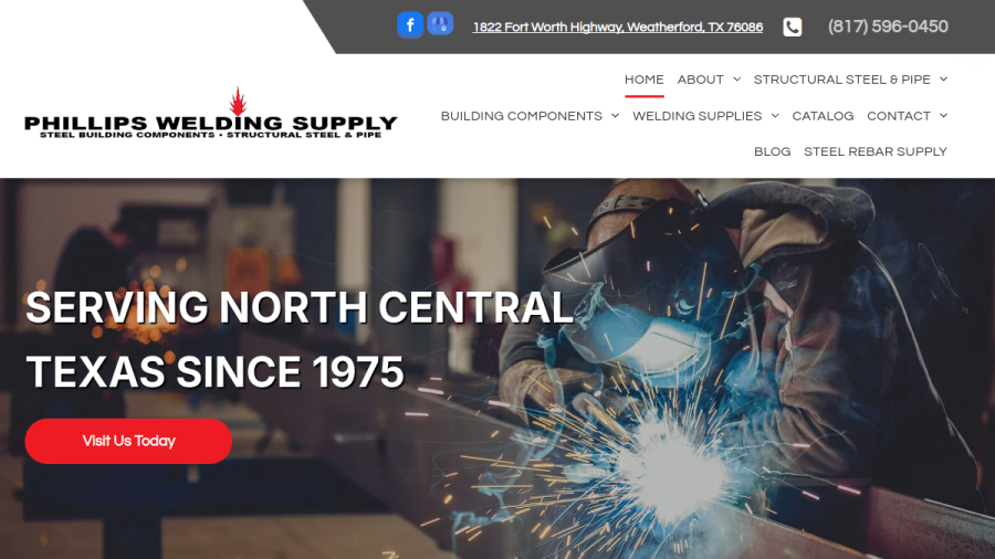 Screenshot of the Phillips Welding Supply Inc website