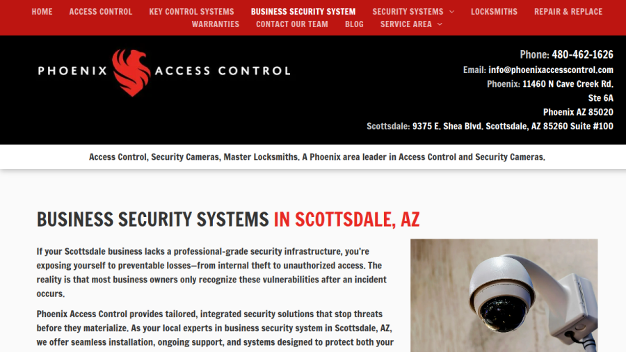 Website screenshot of Phoenix Access Control