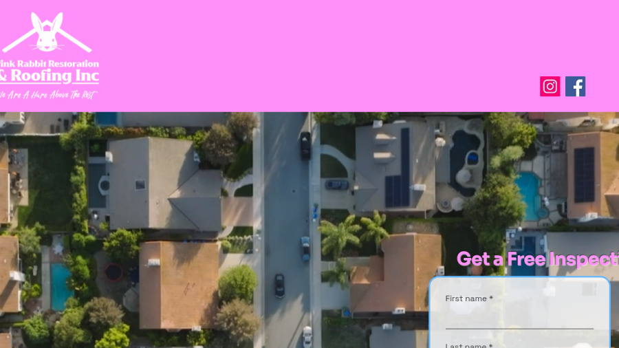 Website screenshot of Pink Rabbit Restoration & Roofing Inc