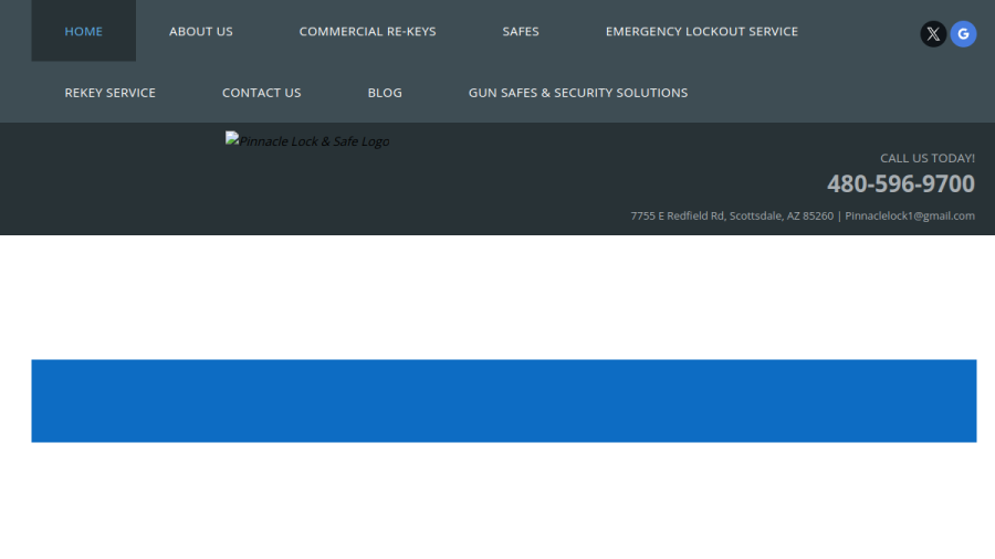 Screenshot of the Pinnacle Lock & Safe website