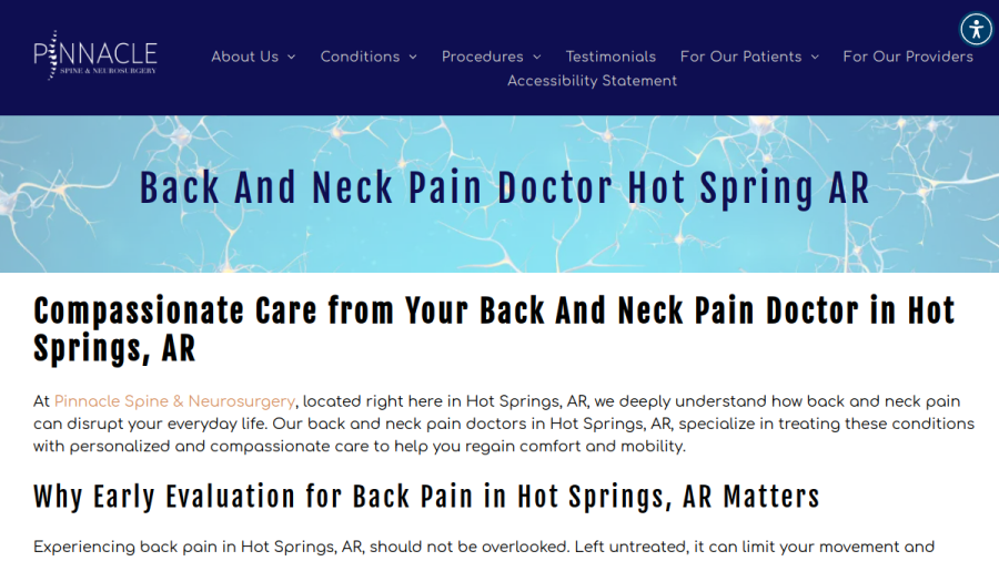 Pinnacle Spine & Neurosurgery website