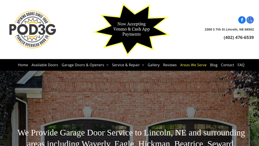 Screenshot of Pioneer Overhead Door 3G, LLC website