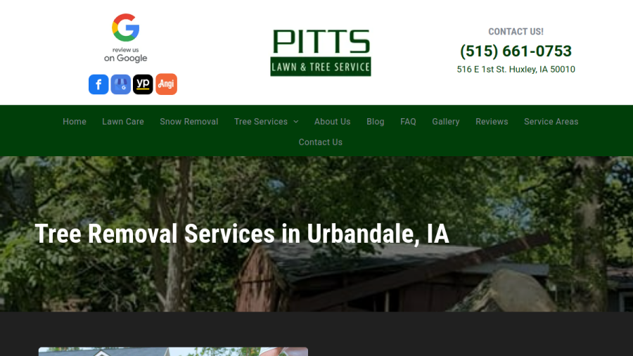 Screenshot of the Pitts Lawn & Tree Service website