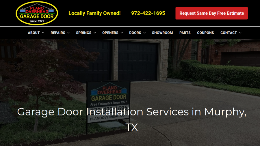 Screenshot of the Plano Overhead Garage Door website