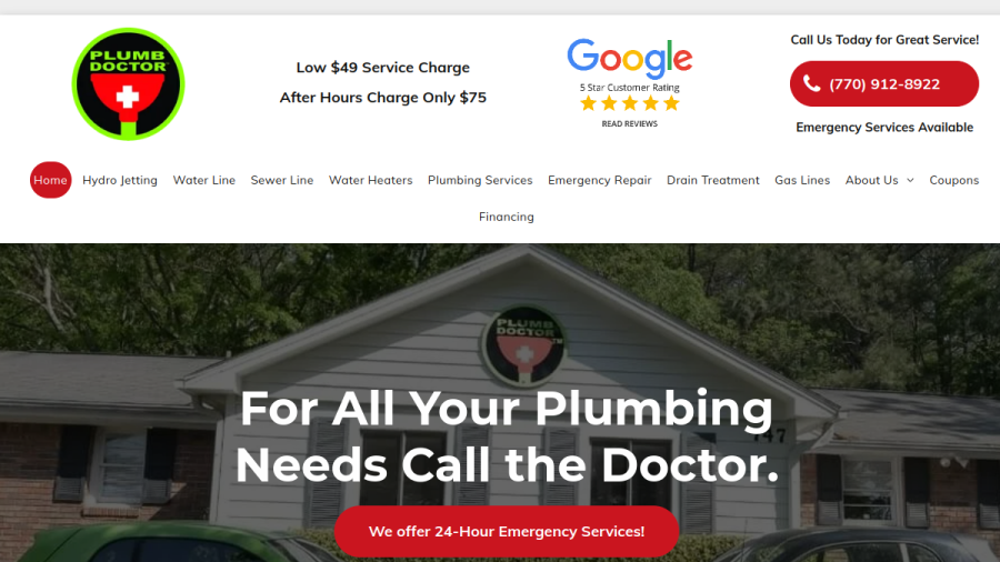 Screenshot of the Plumb Doctor website