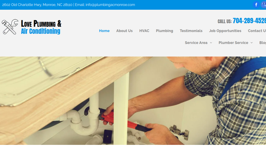 Screenshot of the Love Plumbing & Air Conditioning Co. website