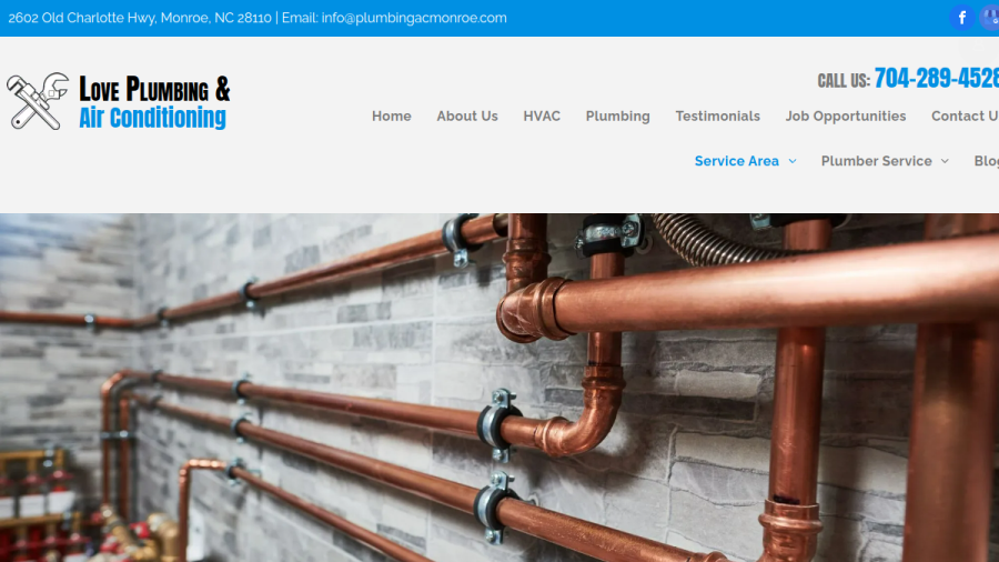 Screenshot of the Love Plumbing & Air Conditioning Co. website