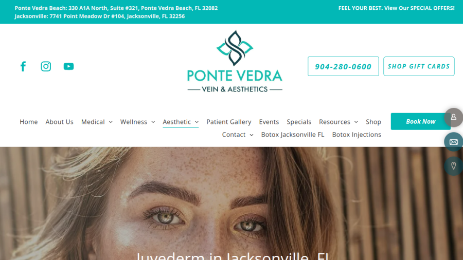 Screenshot of the Ponte Vedra Vein Institute website