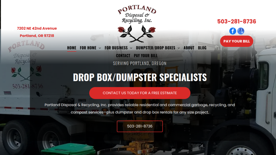 Screenshot of the Portland Disposal & Recycling website