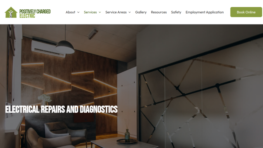 Screenshot of the Positively Charged Electric website