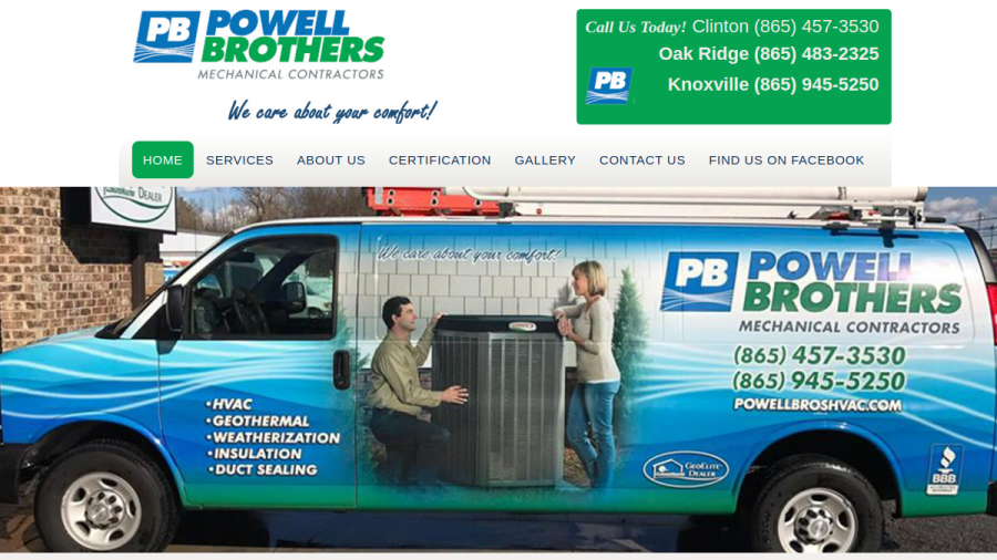 Screenshot of the Powell Brothers Mechanical Contractors website