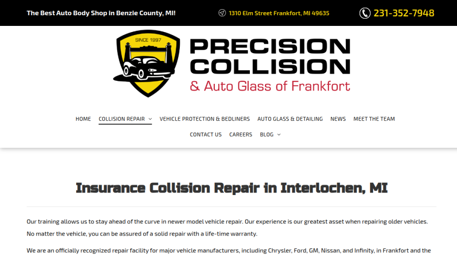 Screenshot of the Precision Collision of Frankfort website