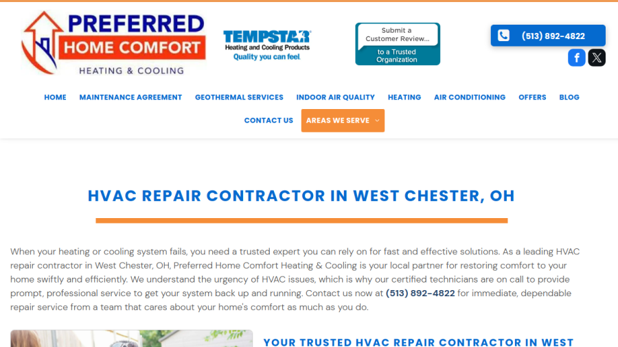 Preferred Home Comfort Heating and Cooling website screenshot