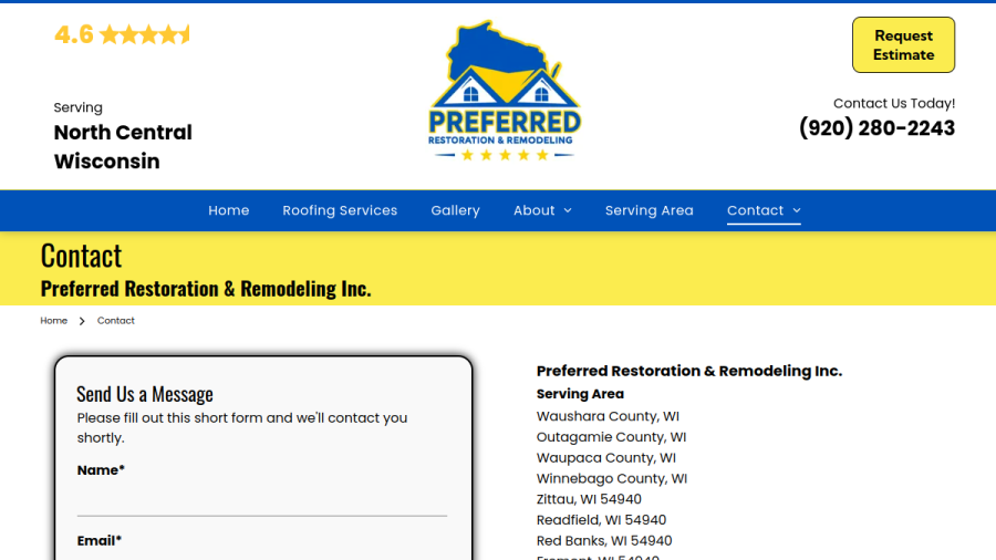 Screenshot of the Preferred Restoration and Remodeling website