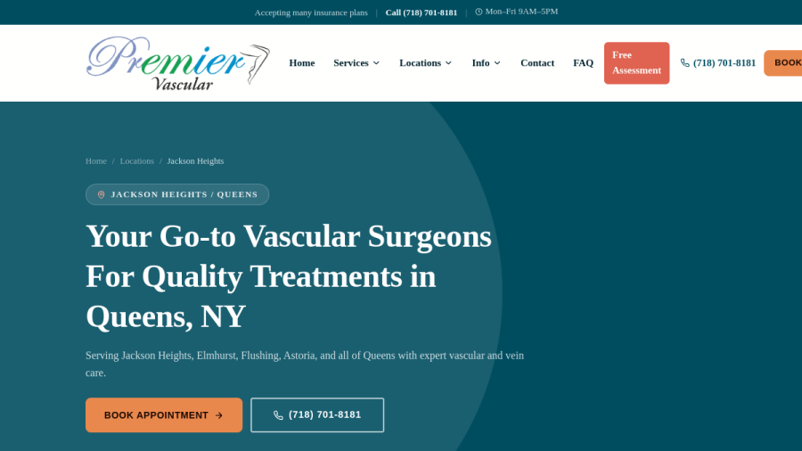 Screenshot of Premier Vascular website