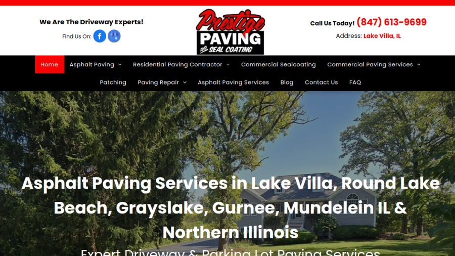 Screenshot of the Prestige Paving & Seal Coating website