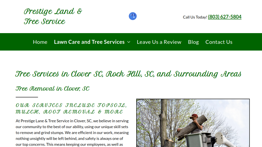 Prestige Land & Tree Service website