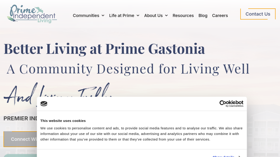Prime Independent Living Gastonia website screenshot