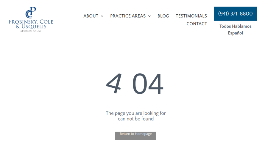 Screenshot of Probinsky & Cole website