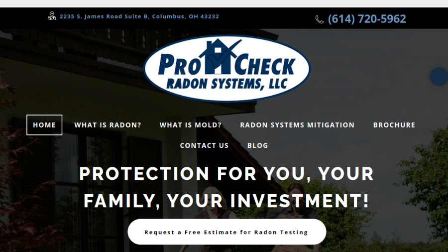 Screenshot of ProCheck Radon Systems, LLC website