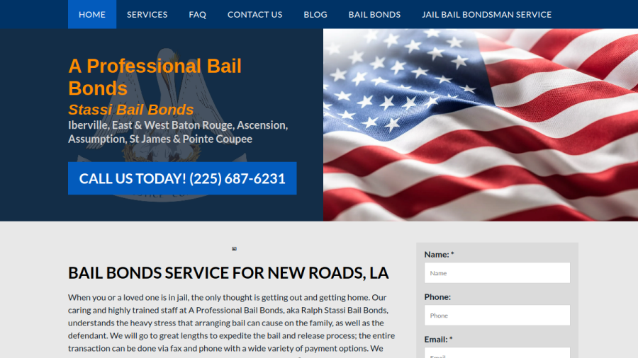 Screenshot of the A Professional Bail Bonds website