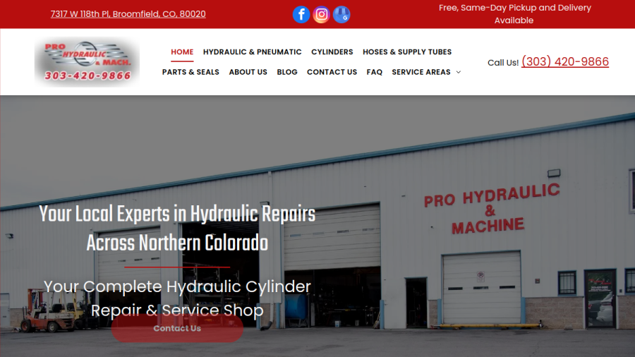 Screenshot of the Pro Hydraulic & Machine, Inc. website