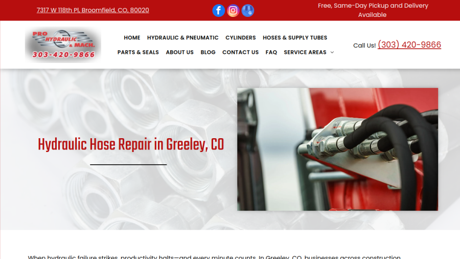 Screenshot of the Pro Hydraulic & Machine, Inc. website