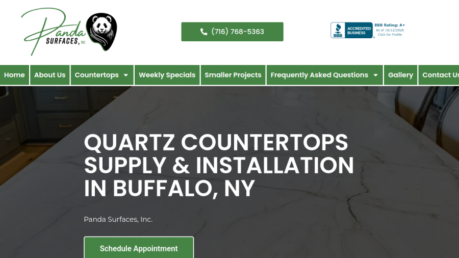 Website screenshot of Panda Surfaces, Inc