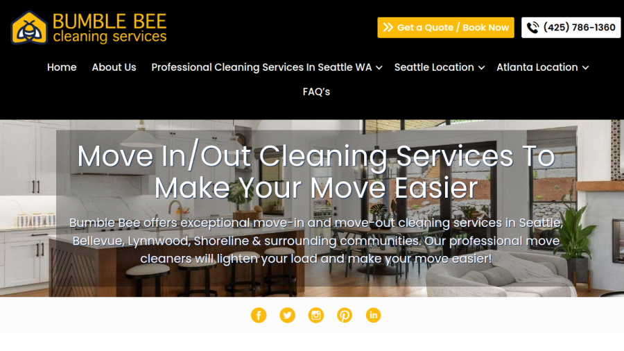 Screenshot of the Bumble Bee Cleaning Services website