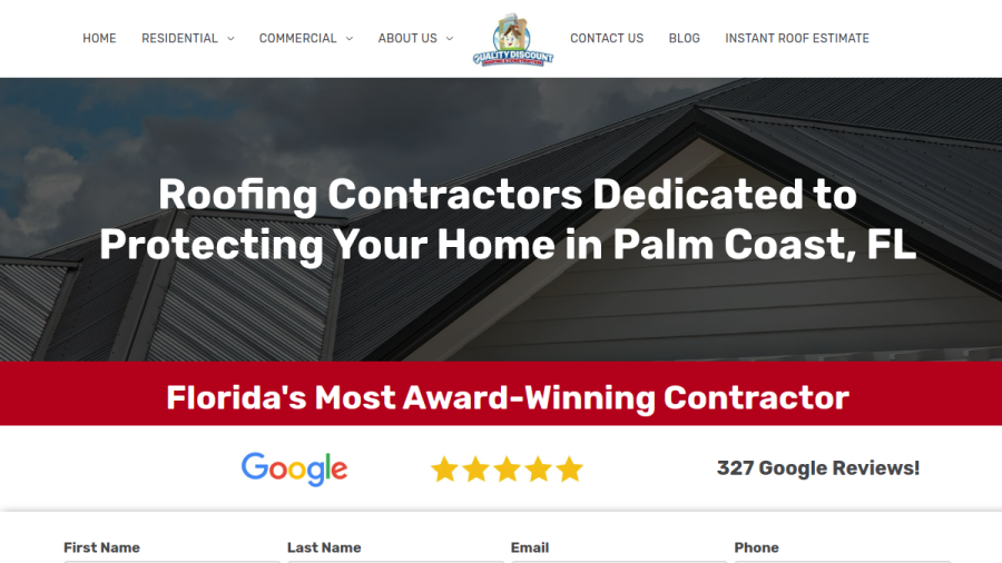 Screenshot of the Quality Discount Roofing & Construction website