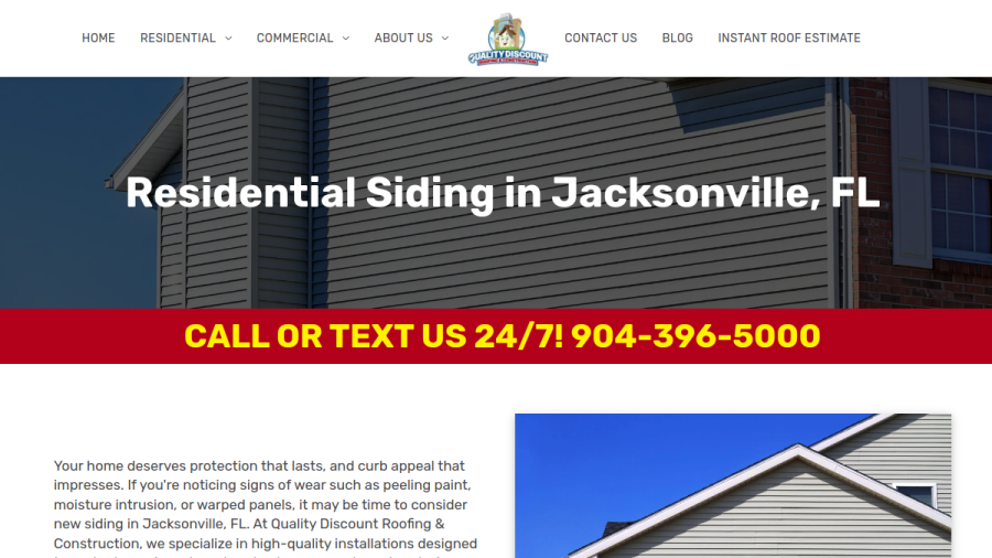 Screenshot of the Quality Discount Roofing & Construction website