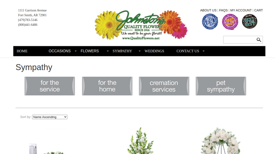 Screenshot of the Johnston's Quality Flowers Inc. website