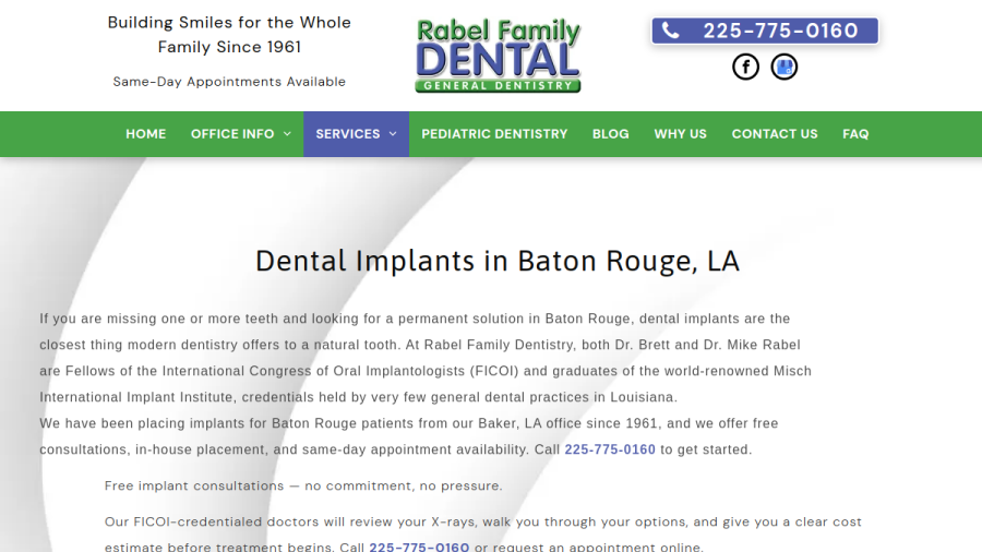 Screenshot of the Rabel Family Dentistry website