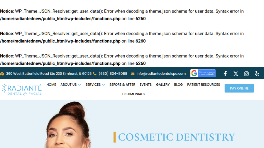 Radiante Dental and Facial website
