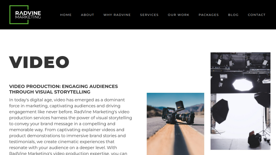 RadVine Marketing website