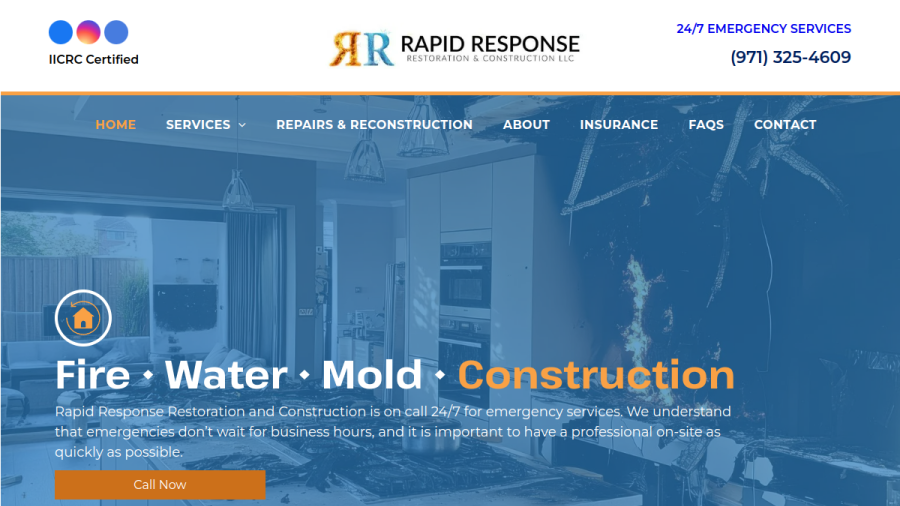 Screenshot of the Rapid Response Restoration & Construction website