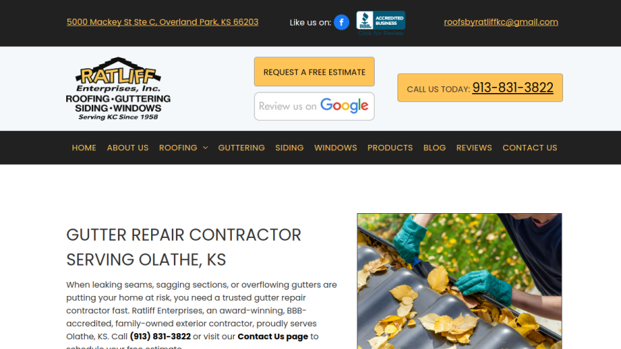 Ratliff Roofing, Siding and Gutter Enterprises website screenshot