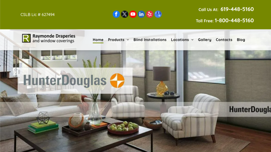 Screenshot of the Raymonde Draperies and Window Coverings website